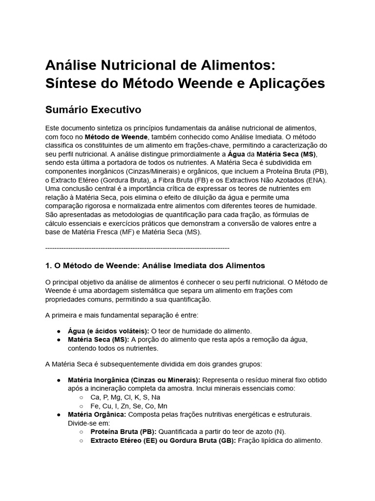 Análise Nutricional: Método Weende | PDF | Alimentos | Química