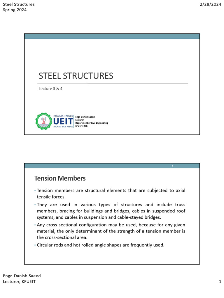 Understanding Tension Members in Steel Structures | PDF | Strength Of ...
