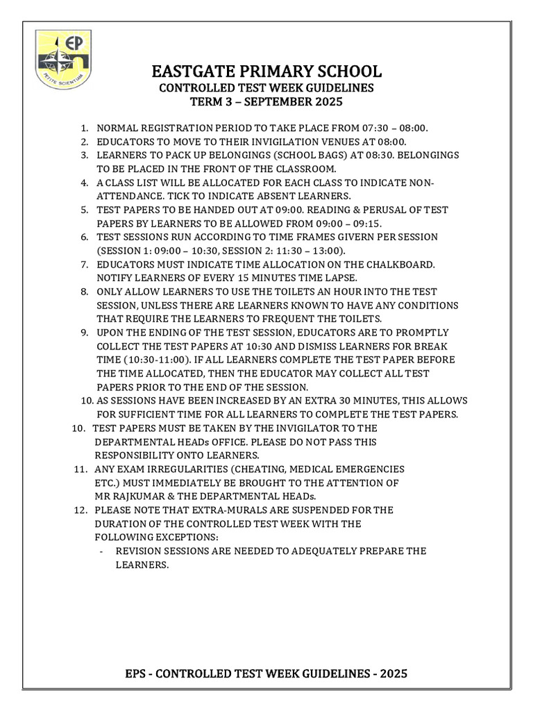 EPS Controlled Test Week 2025 Guidelines | PDF | Chess Theory | Chess