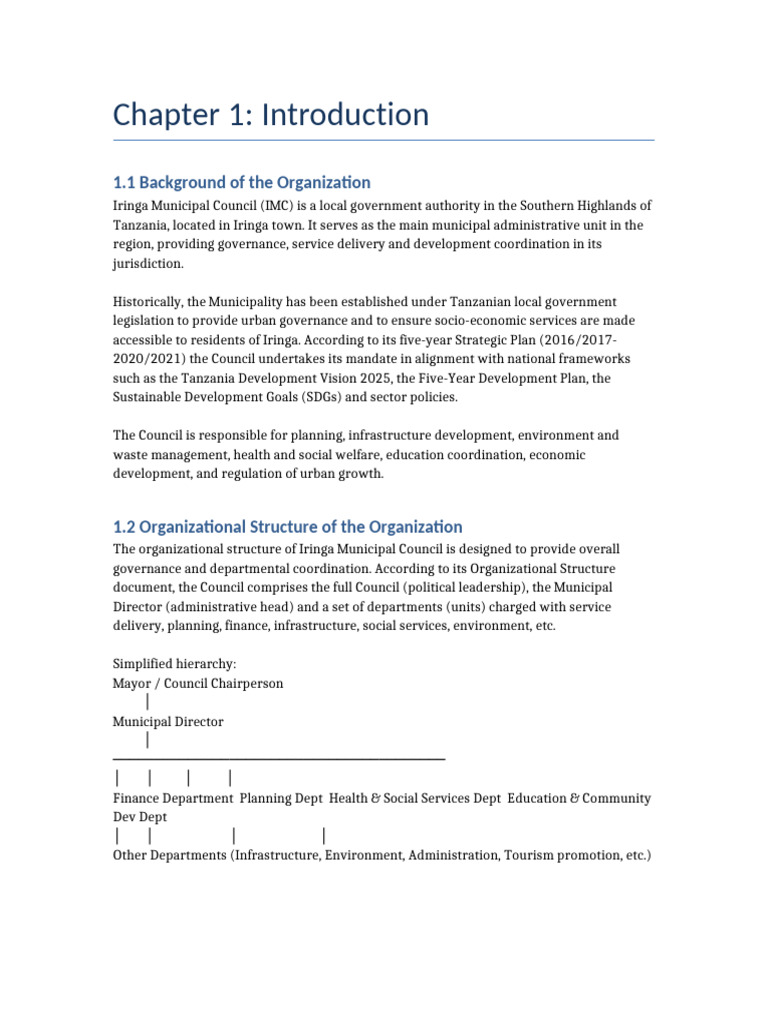 Iringa Municipal Council Structure Overview | PDF | Governance ...