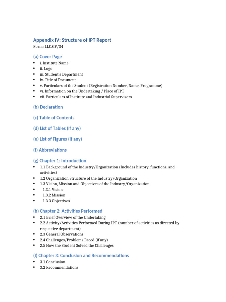 Structure of IPT Report Guide | PDF