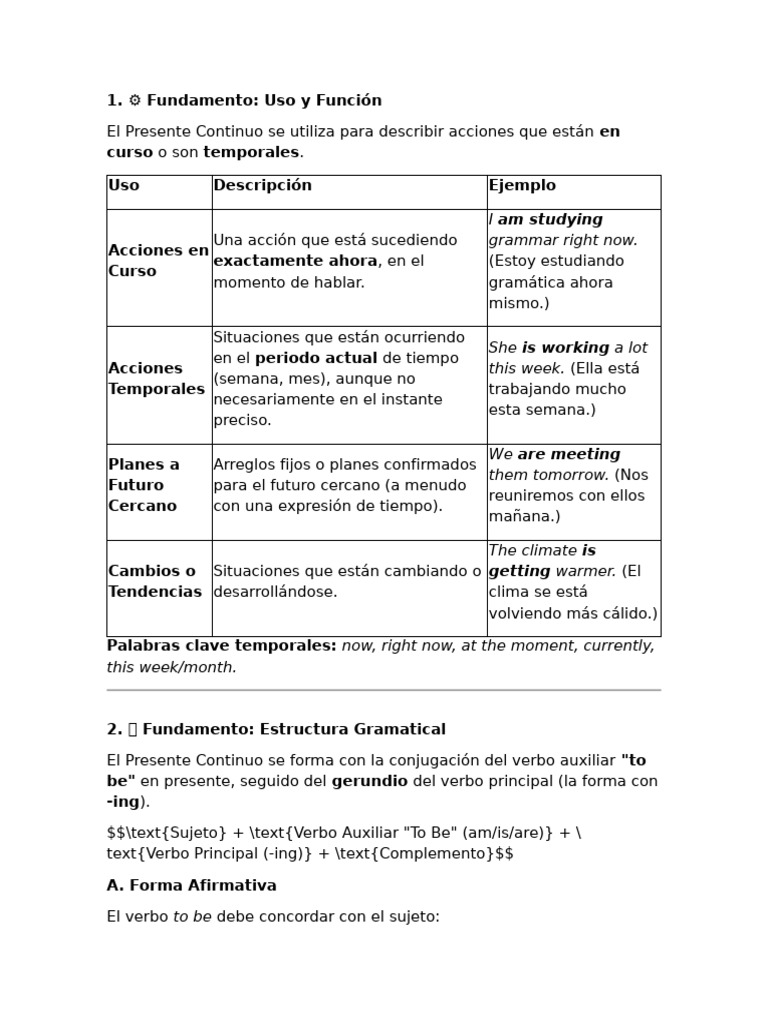 Uso y Estructura del Presente Continuo | PDF | Verbo | Semántica