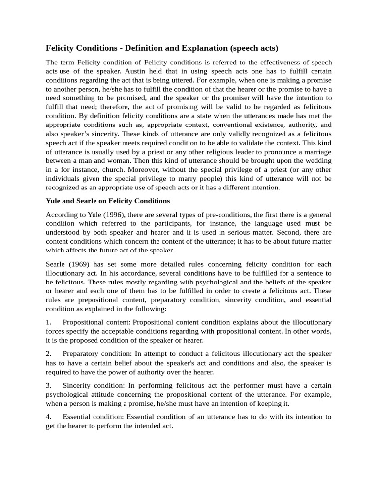 Understanding Felicity Conditions in Speech Acts | PDF | Linguistics ...
