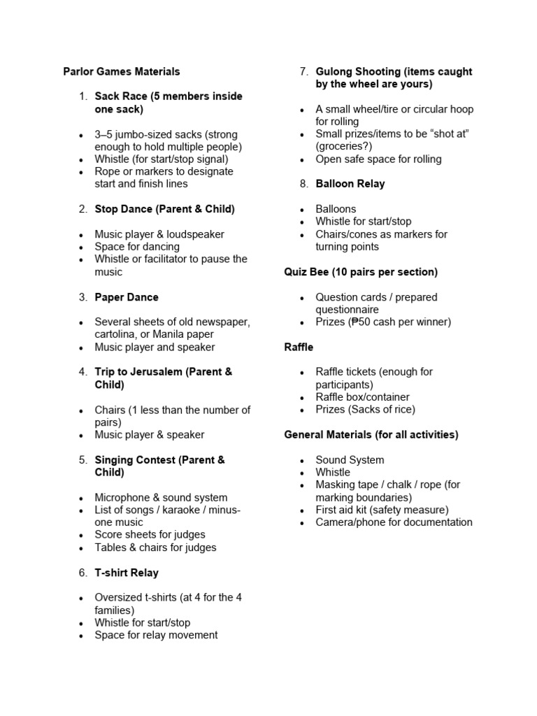 Materials For PTA Activities | PDF