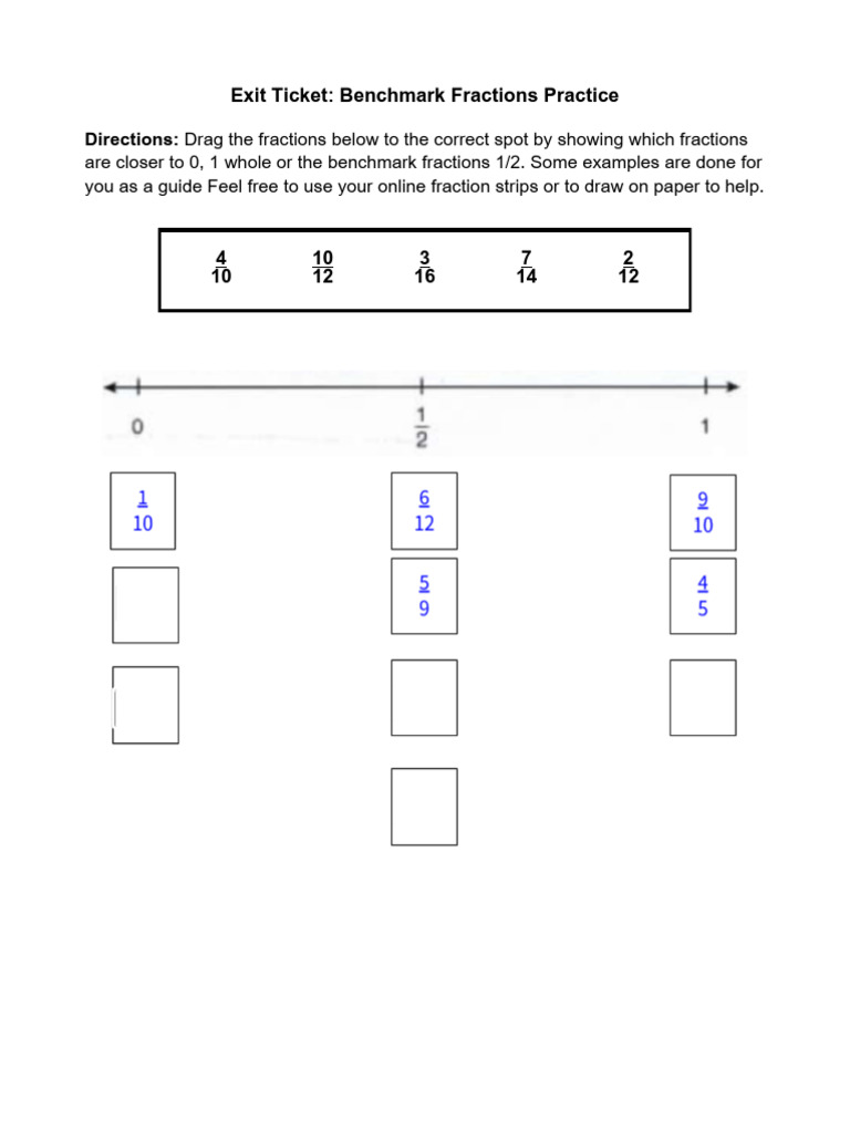 Exit Ticket Benchmark Fractions Practice | PDF