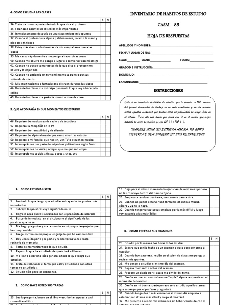 Hábitos de Estudio y Atención en Clases | PDF