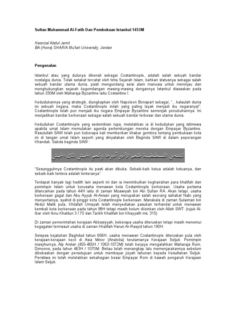 Sultan Muhammad Al Fatih Dan Pembukaan Istanbul Pdf
