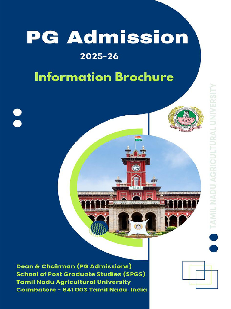TNAU PG Admission Brochure 2025-26 | PDF | Academic Degree ...