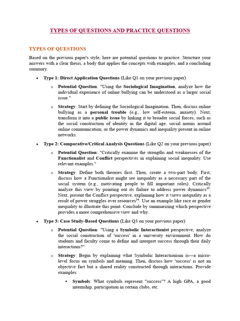 Practice Questions for Sociology Concepts | PDF | Deviance (Sociology ...