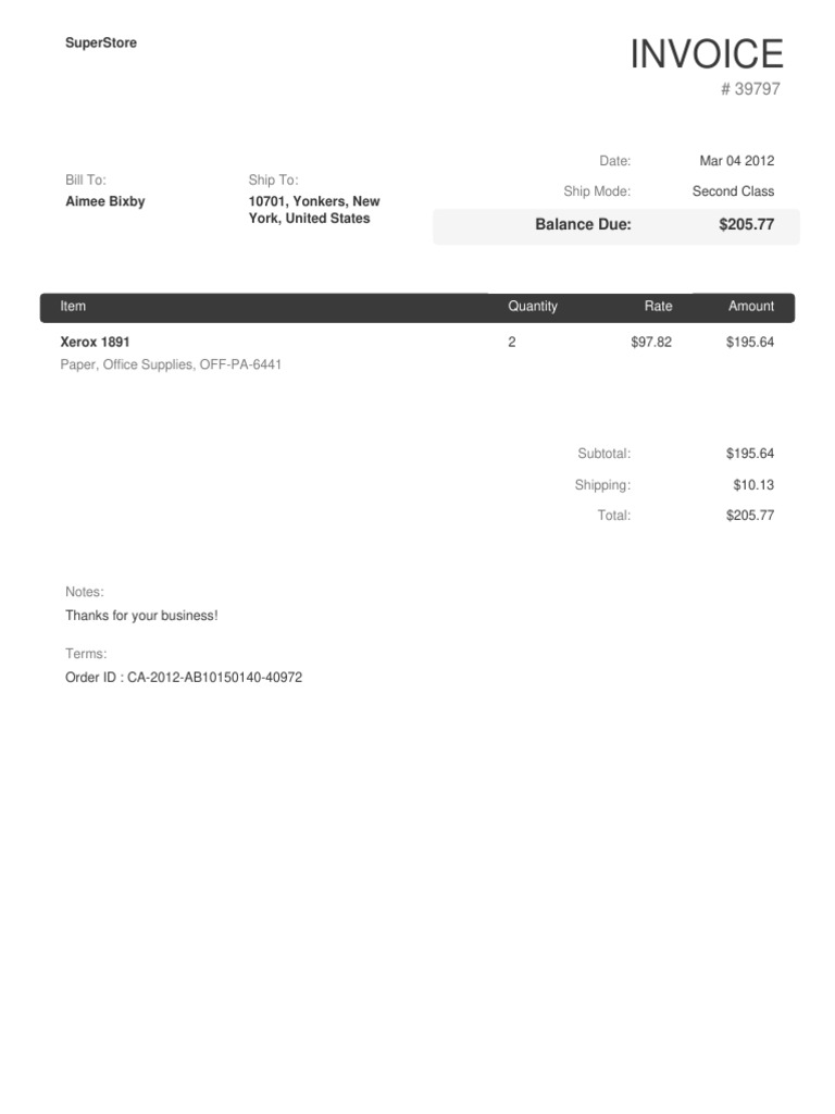 1invoice Aimee Bixby 39797N | PDF