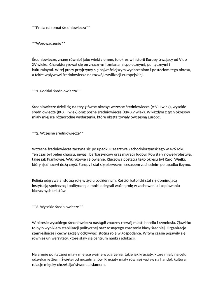 Praca Na Temat Średniowiecza | PDF