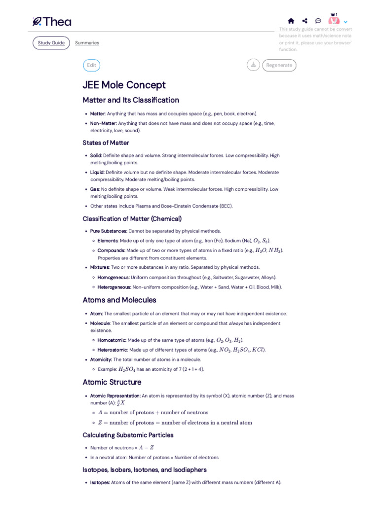 Basic Concepts of Chemistry Notes | PDF | Mole (Unit) | Atoms