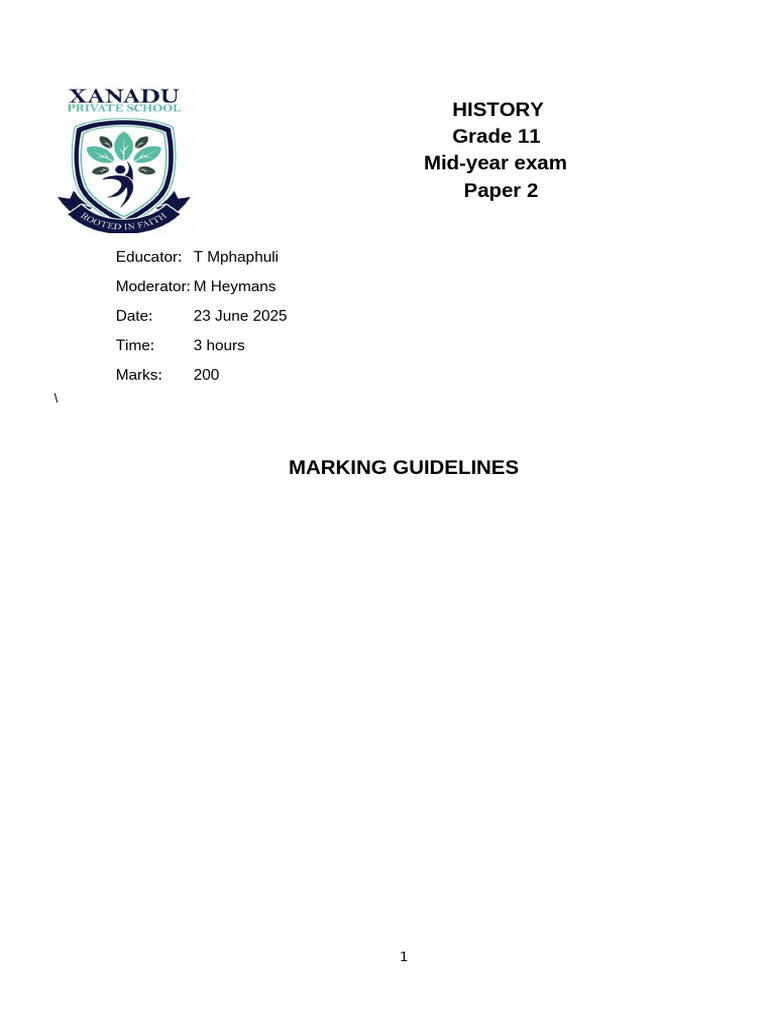 Grade 11 History Exam Marking Guide | PDF | Nazism | Nazi Germany