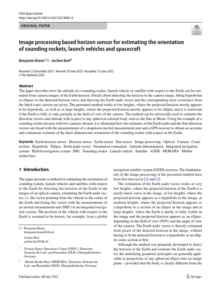 Image Processing Based Horizon Sensor For Estimati | PDF | Inertial ...