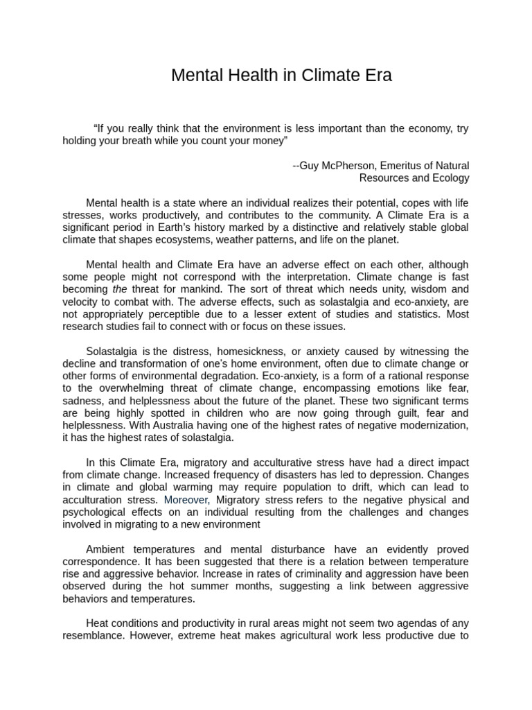Mental Health Impacts of Climate Change | PDF | Natural Environment ...