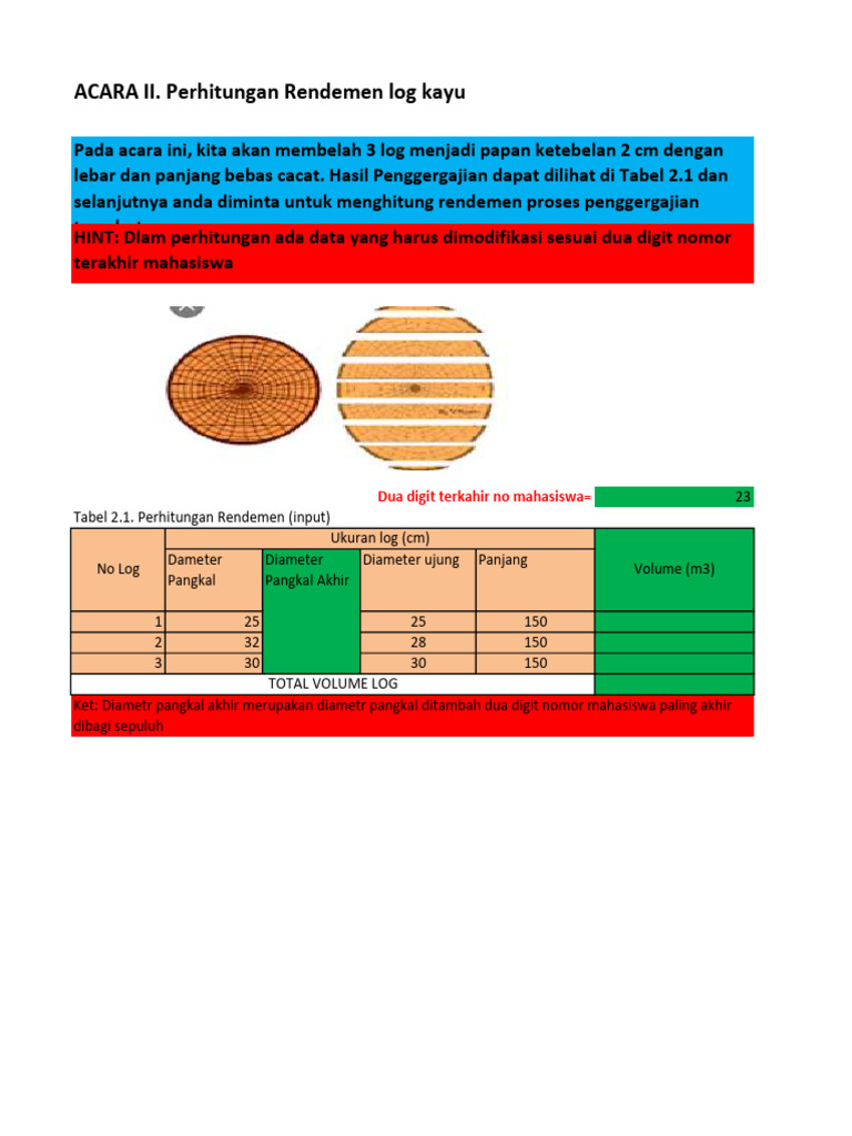 Perhitungan Rendemen Kayu Log | PDF