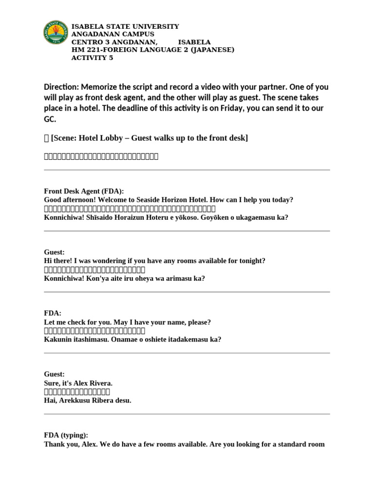 Activity 5 Foreign Language 2 Script | PDF