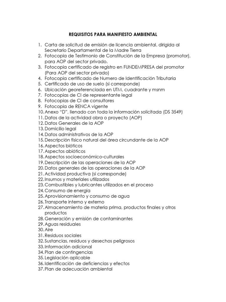 Requisitos para Manifiesto Ambiental | PDF | Residuos | Entorno natural
