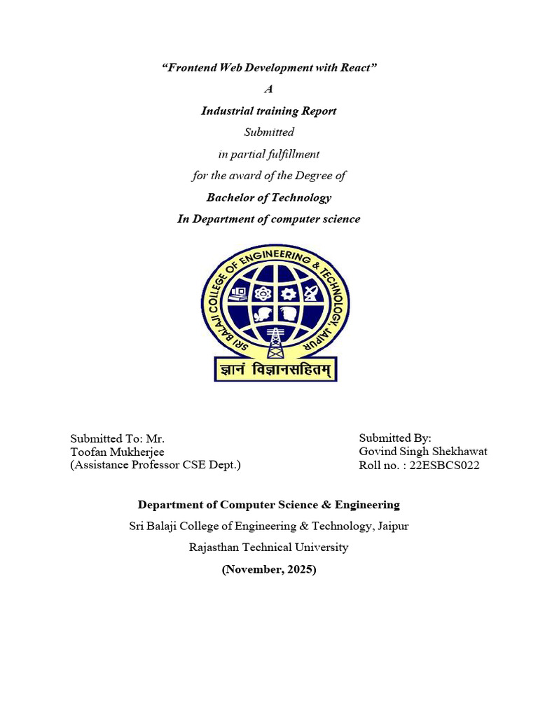 Govind's Industrial training report (1) | PDF | Html | Html Element