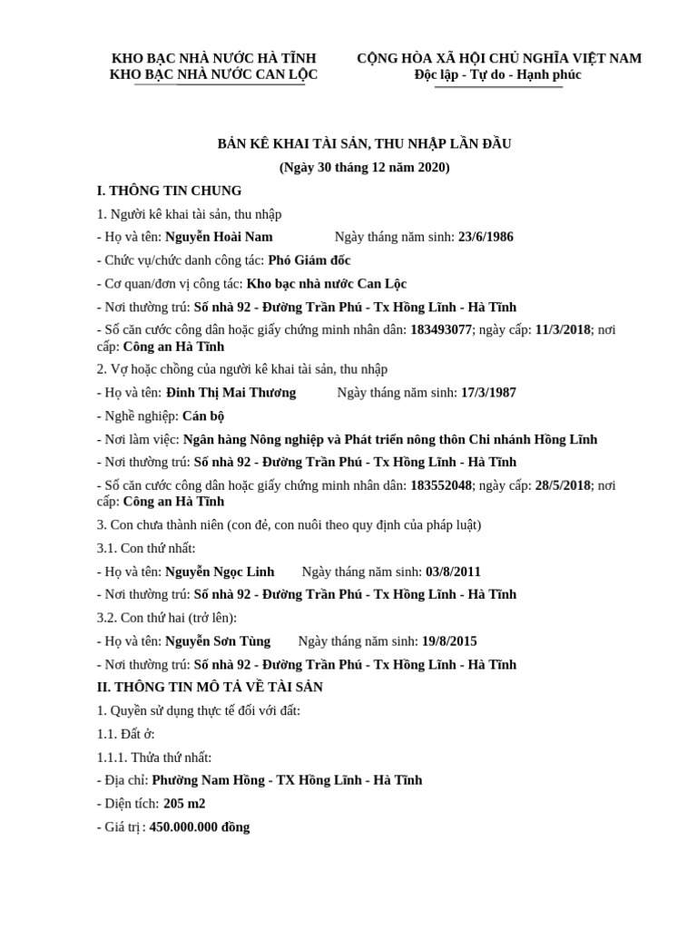 Mau Ke Khai Tai San Thu Nhap 2021 | PDF