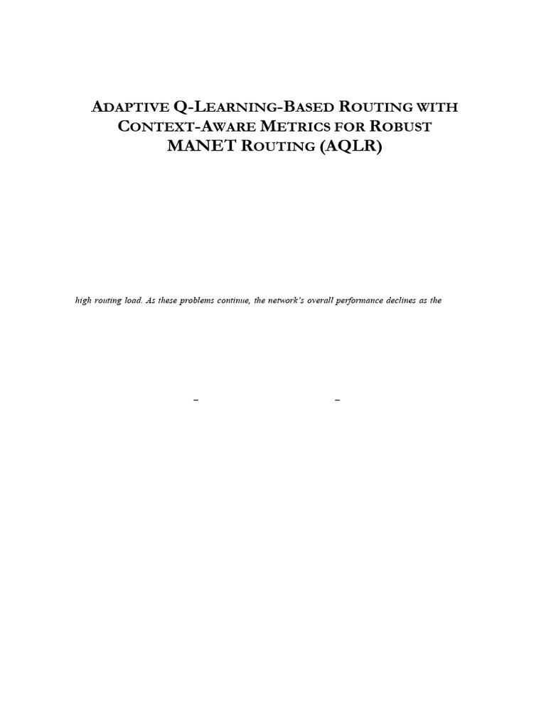 AQLR: Adaptive Routing for MANETs | PDF | Routing | Wireless Ad Hoc Network