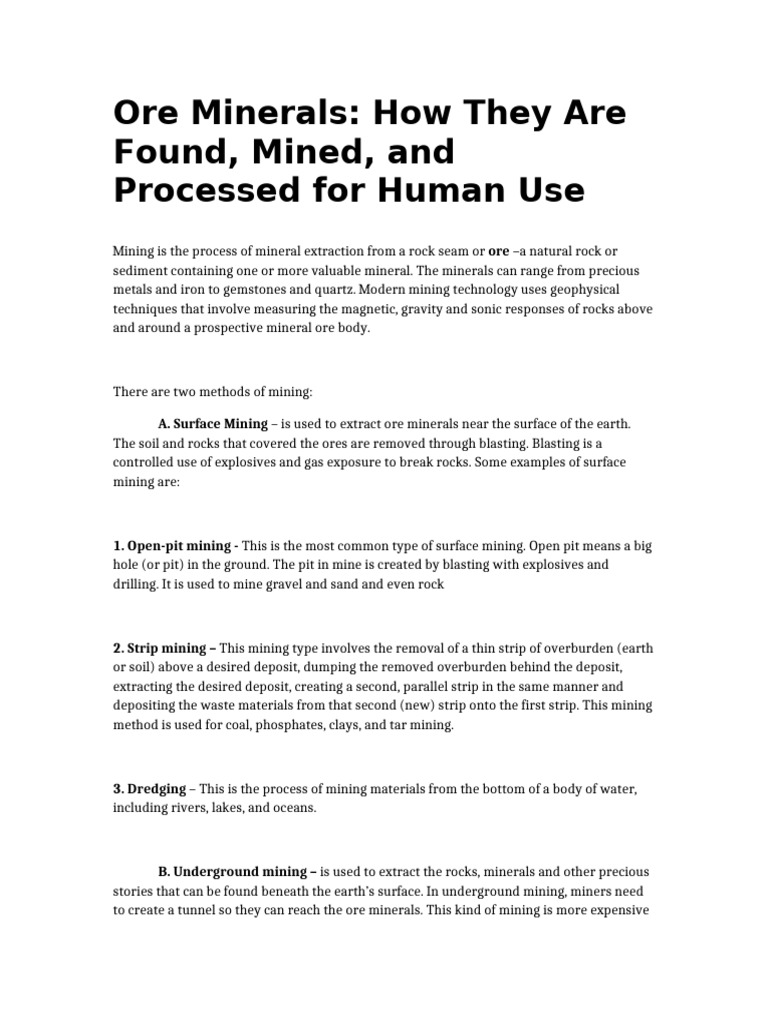 Ore Minerals Module | PDF | Mining | Coal Mining