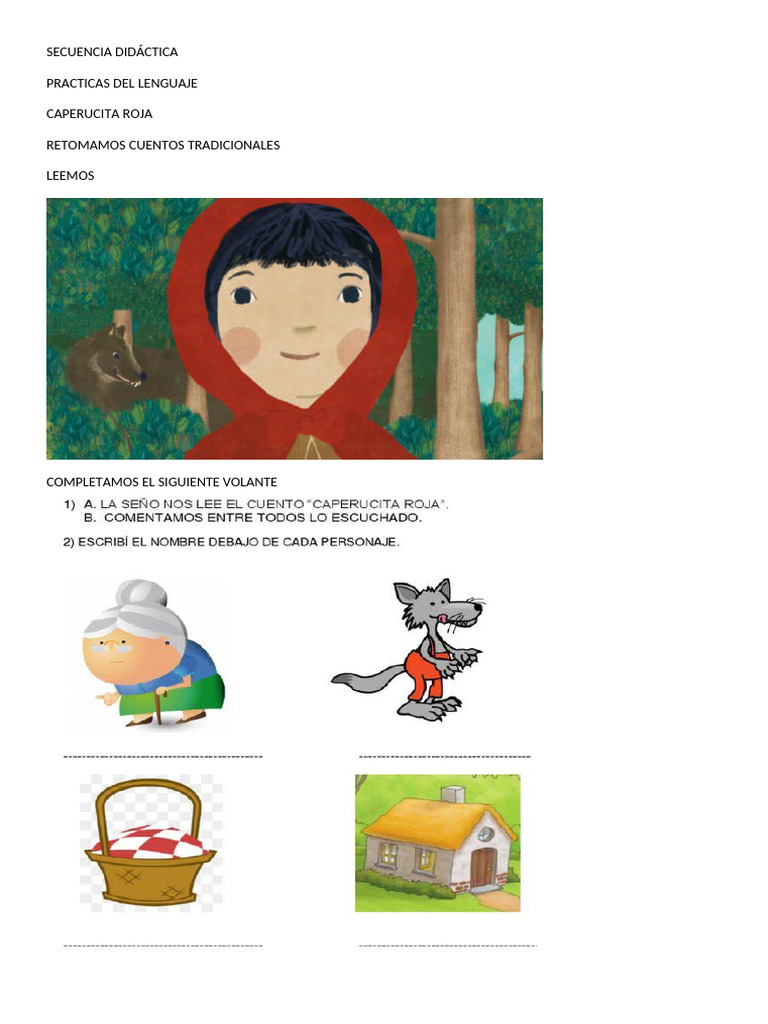 Actividades sobre Caperucita Roja | PDF | Caperucita Roja