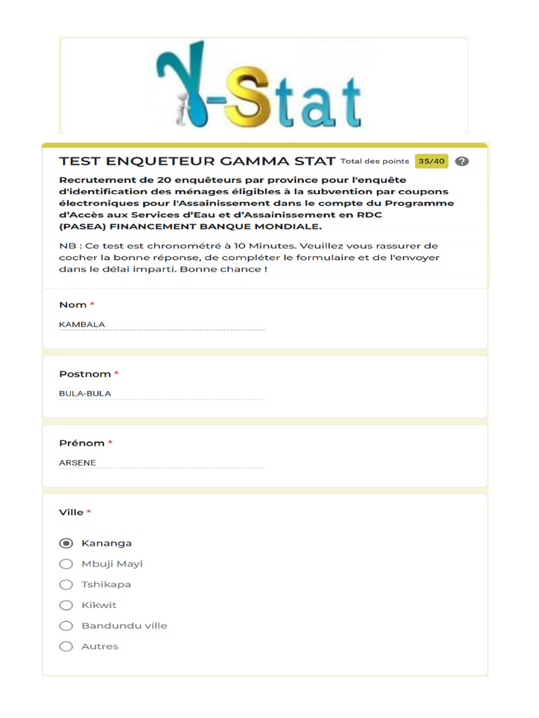 Test Enqueteur Gamma Stat-Kananga | PDF