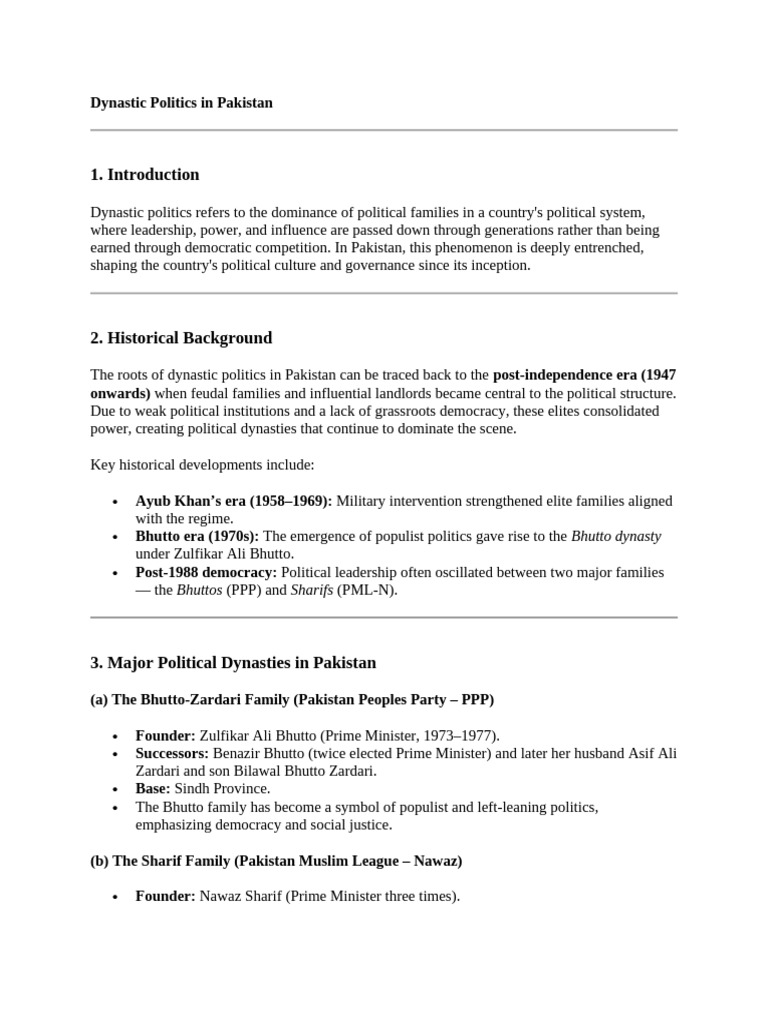 Dynastic Politics in Pakistan Explained | PDF | Zulfikar Ali Bhutto ...