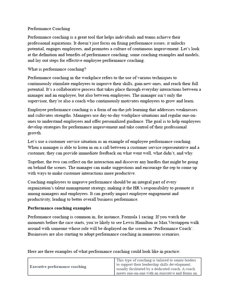Unlocking Potential Through Performance Coaching | PDF | Employment ...