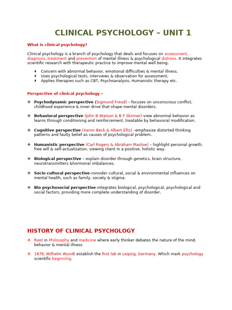 Overview of Clinical Psychology Concepts | PDF | Clinical Psychology ...