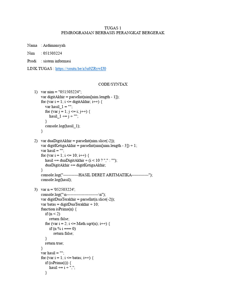Tugas 1 Pemrograman Berbasis PB | PDF