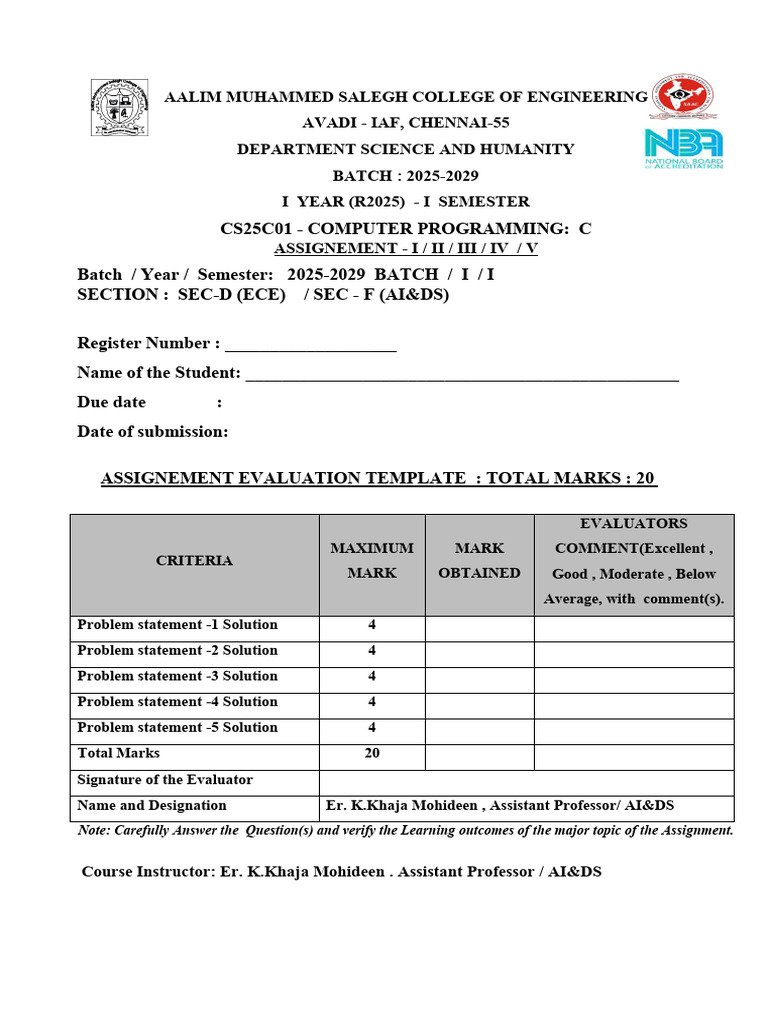 Cs25c01- Cp-c Assignment - i Answer Key Final | PDF | Division ...
