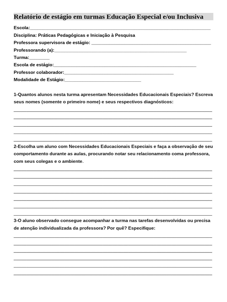 Relatório Educação Especial e Inclusiva | PDF | Educação Especial ...