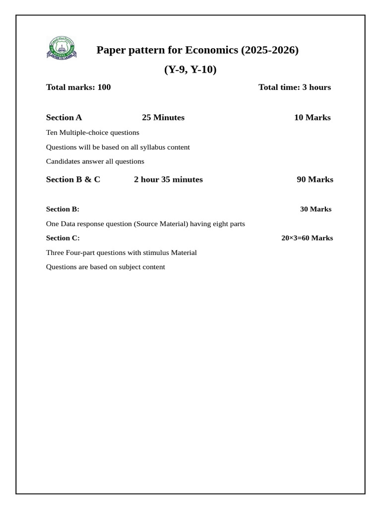 Economics Paper Pattern 2025-2026 | PDF