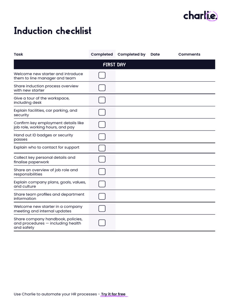Induction Checklist | PDF