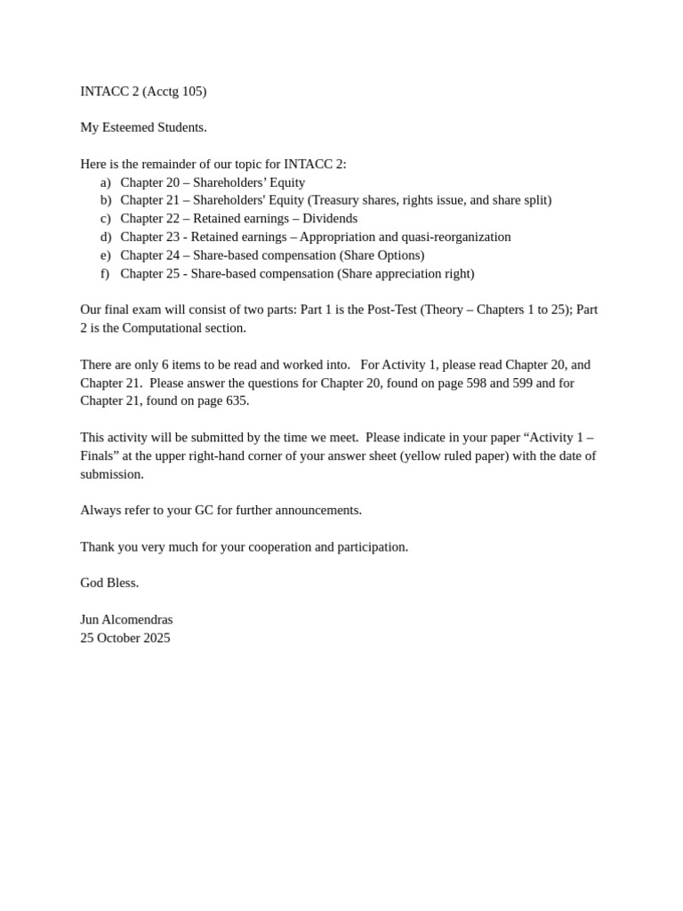 INTACC 2 Exam Prep: Shareholders' Equity | PDF