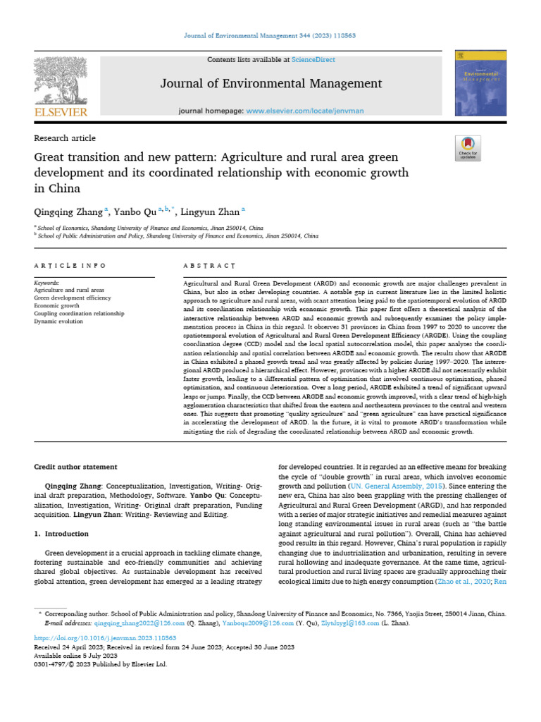 Green Development and Economic Growth in China | PDF | Sustainability ...