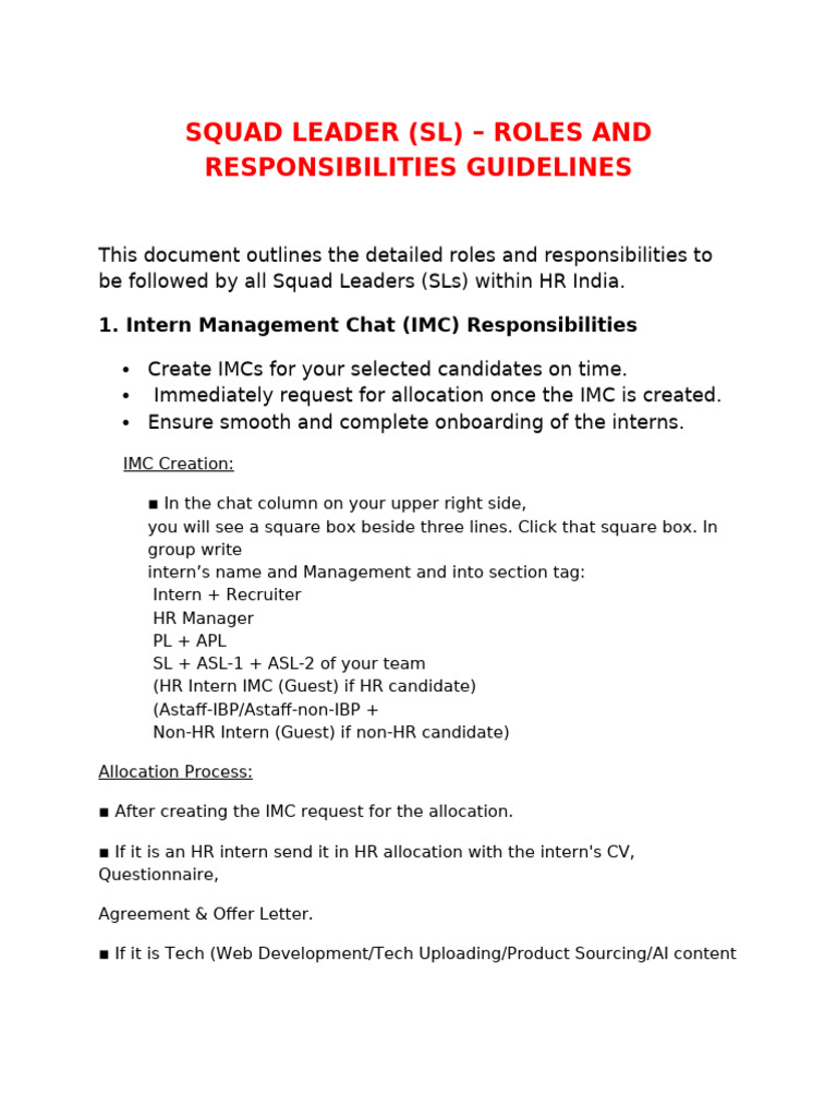 Squad Leader Responsibilities Guide | PDF