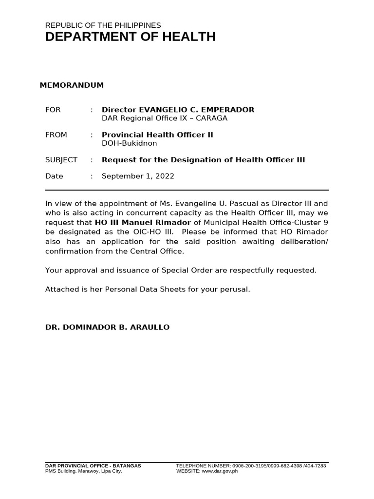 Request for Health Officer III Designation | PDF