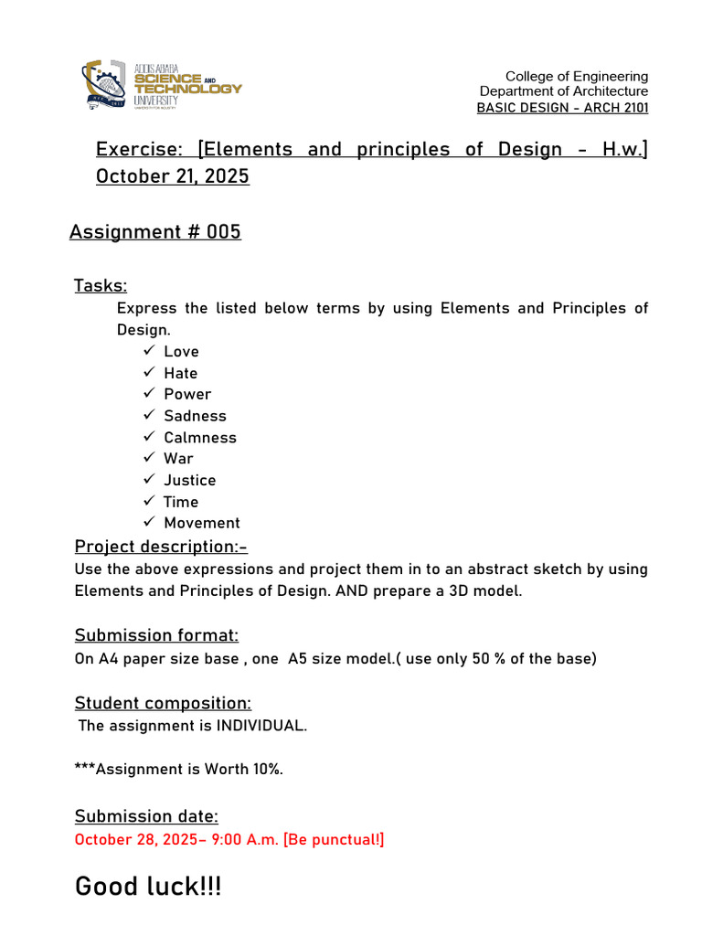 Design Elements Assignment for ARCH 2101 | PDF
