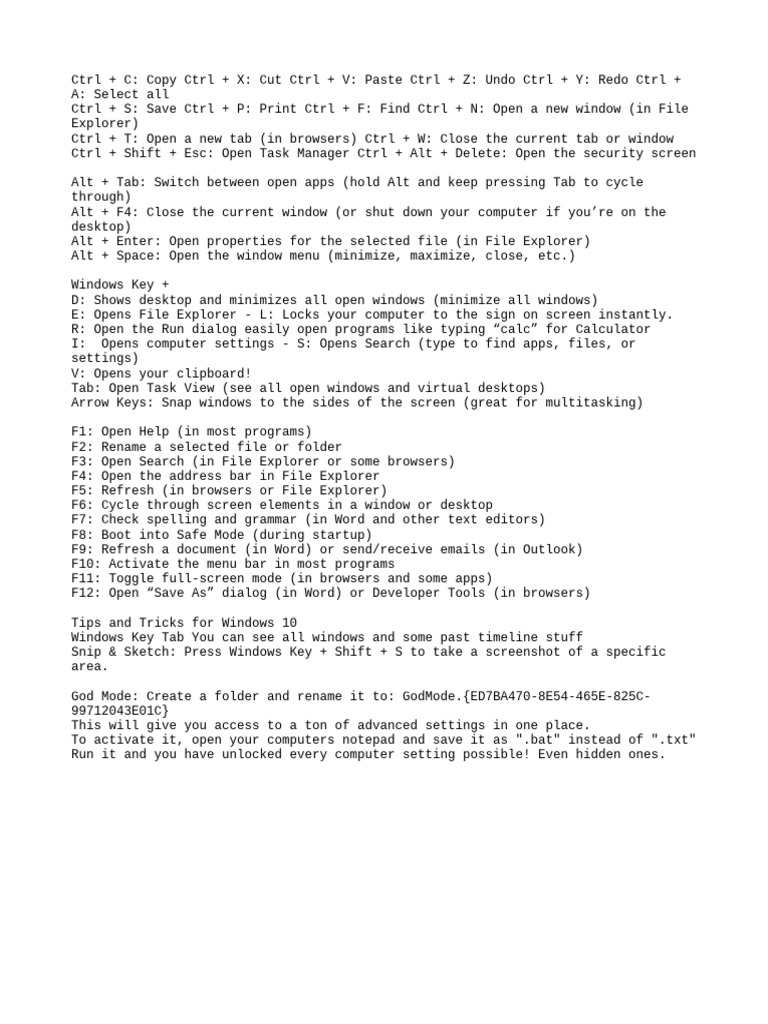 Essential Windows Keyboard Shortcuts | PDF