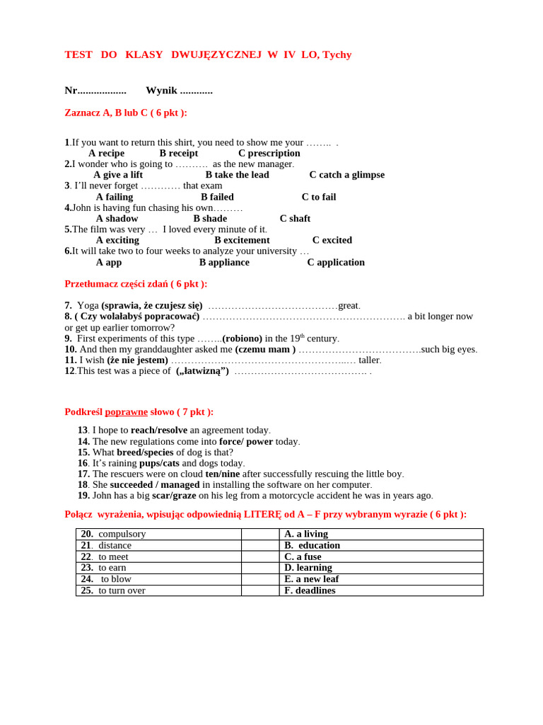 Test for Bilingual Class IV LO | PDF | Bob Marley