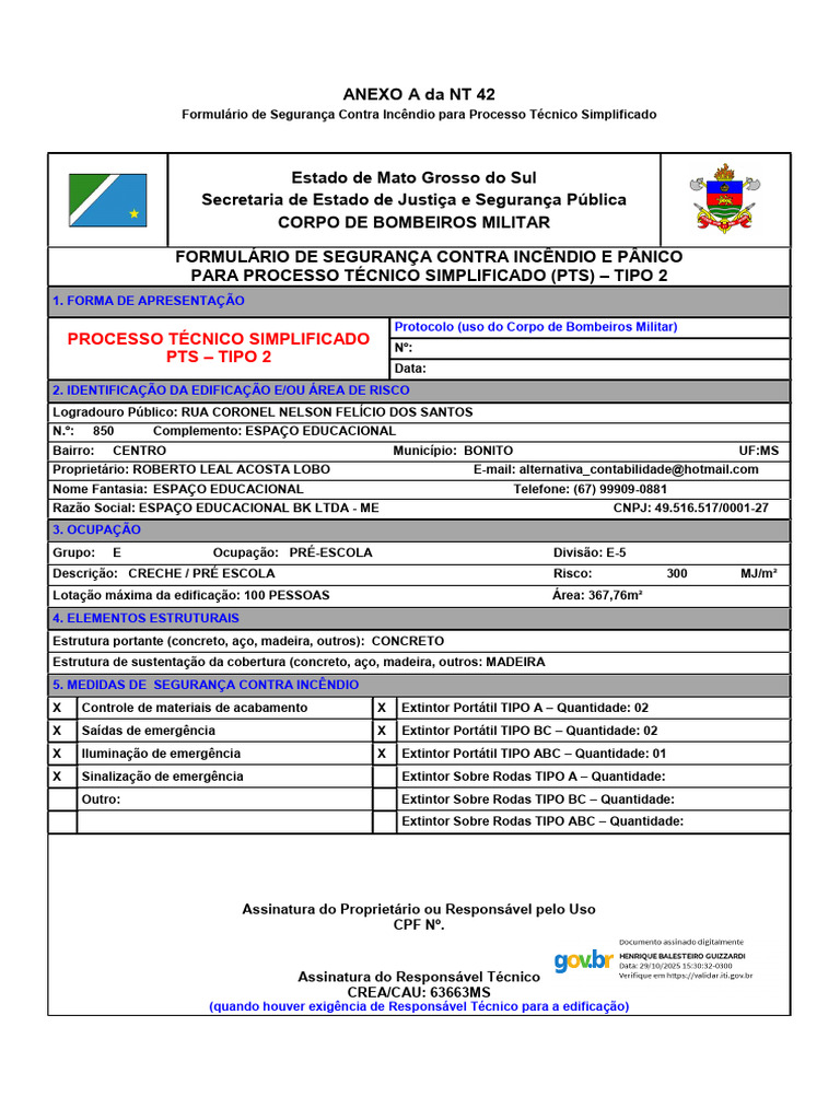 Formulário de Segurança Contra Incêndio PTS | PDF