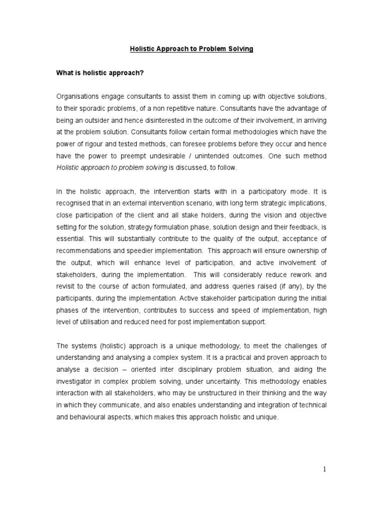 Holistic Approach to Problem Solving1 | System | Systems Theory