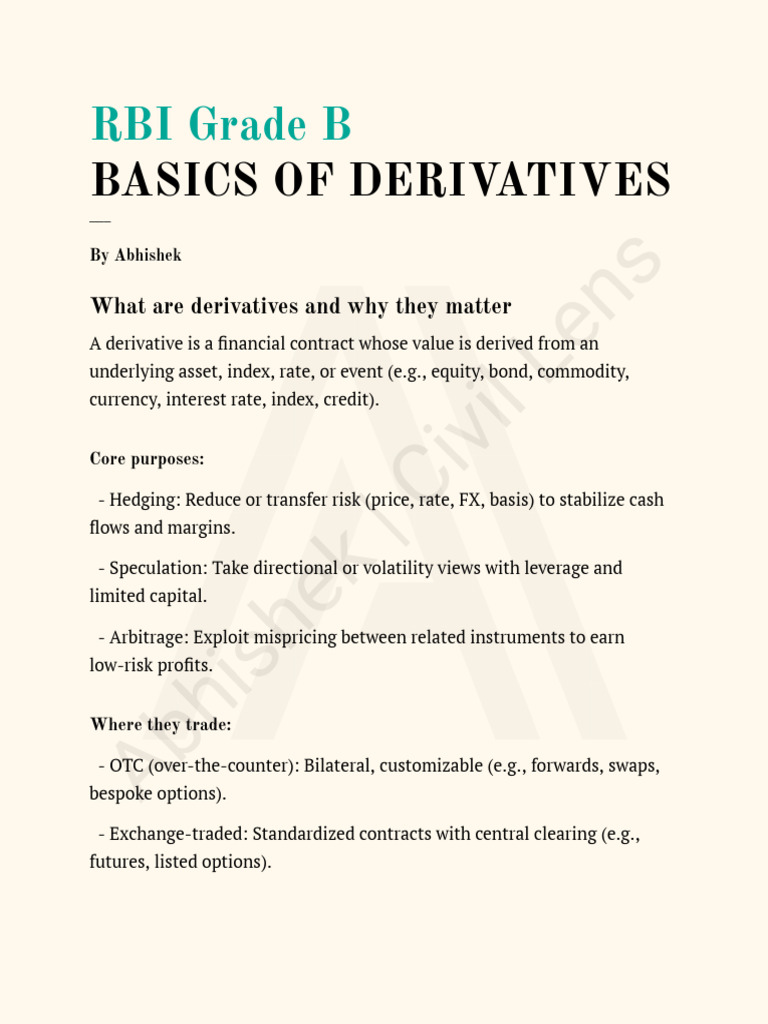 Basics of Derivatives Explained | PDF | Futures Contract | Derivative ...