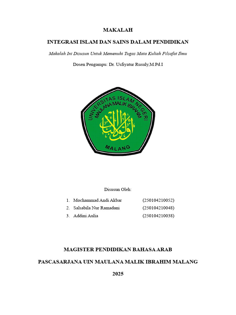 Integrasi Islam dan Sains dalam Pendidikan | PDF