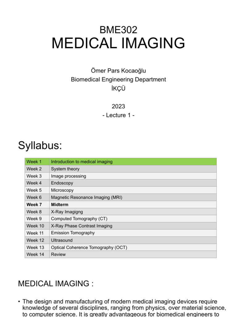 Medical Imaging Course Syllabus 2023 | PDF | Medical Imaging | X Ray