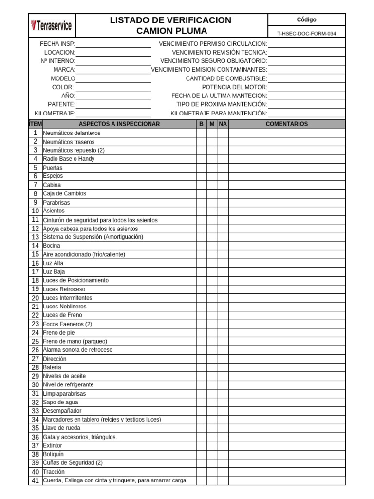 T Hsec Doc Form 034 Verif Camion Grua | PDF | Camión | Neumático