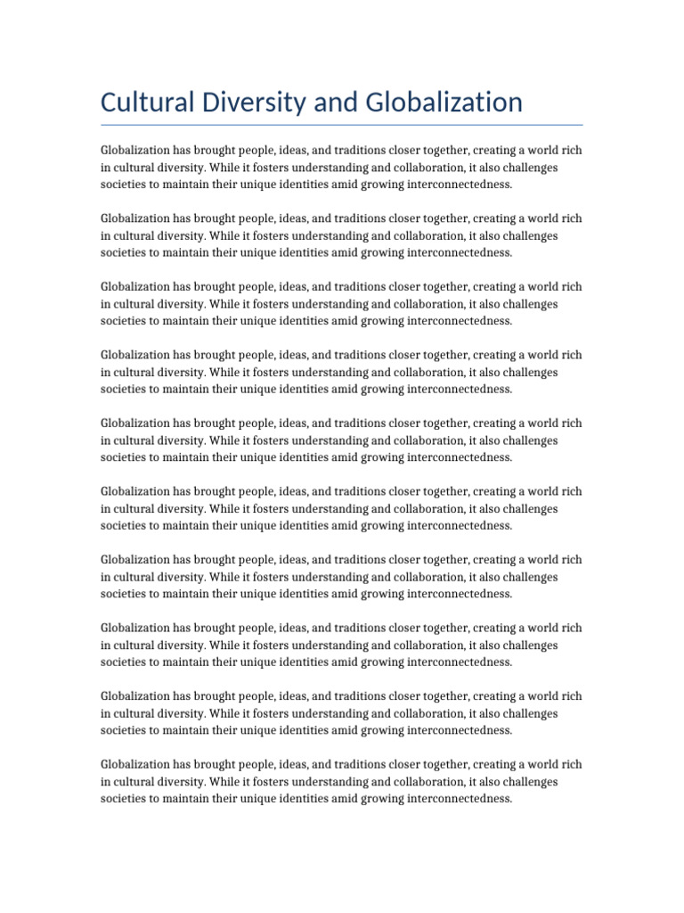 Cultural Diversity in Globalization | PDF | Globalization ...